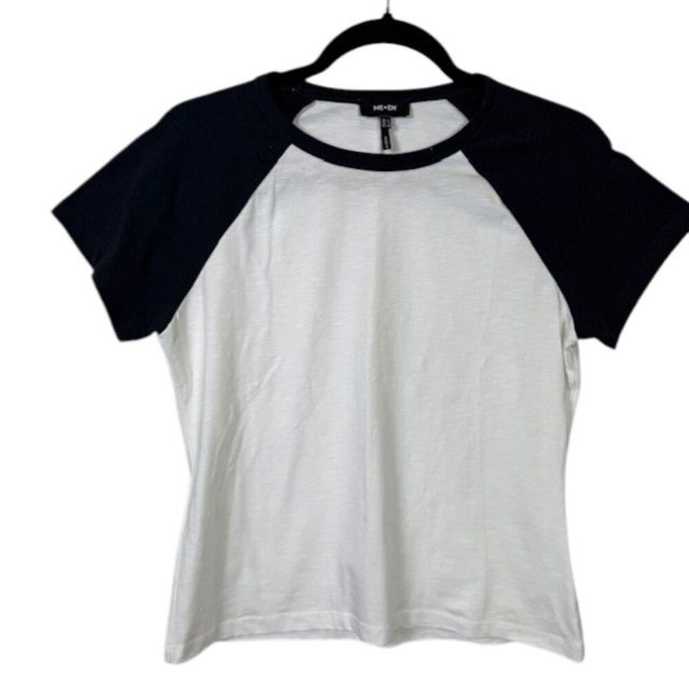 ME+EM White and Black Short Sleeve Raglan Tee